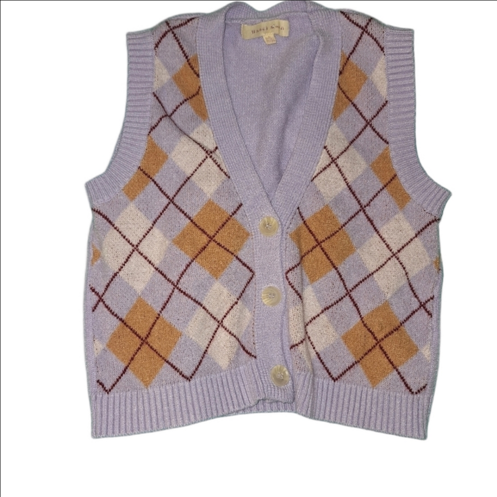 Hazel Moon Argyle Knit Sweater Vest Pastel Small